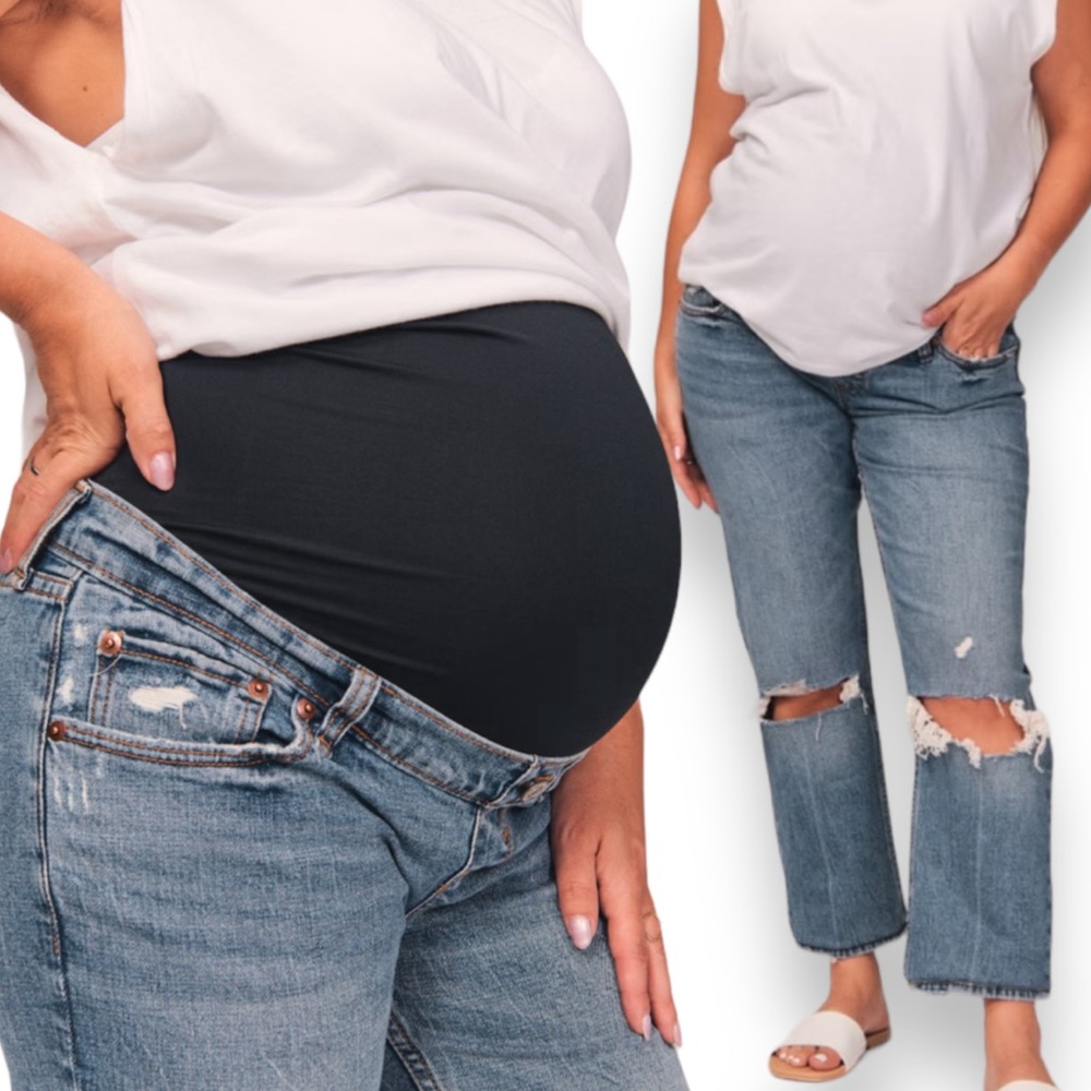 Abercrombie ankle straight medium knee distressed maternity pregnancy jeans